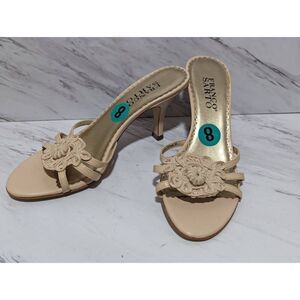 Franco Sarto Women's Tan Leather Floral Accent 3" Heel Slide Sandal Size 8